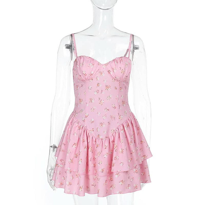Sweetheart neck ruffle flower print cami mini dress  | Festival Outfits Women