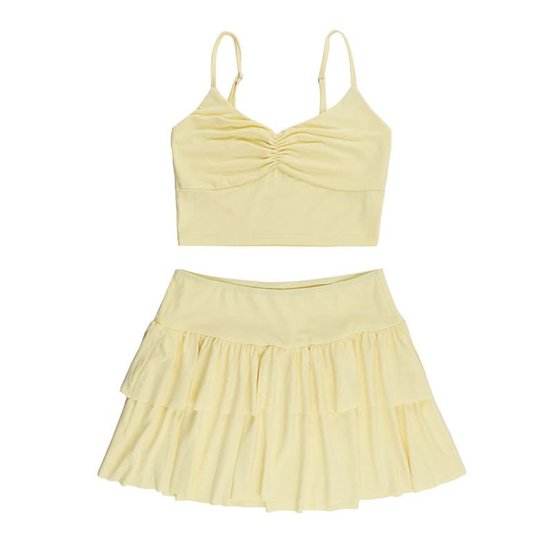 Ruched ruffle cami mini skirt set  | Festival Outfits Women