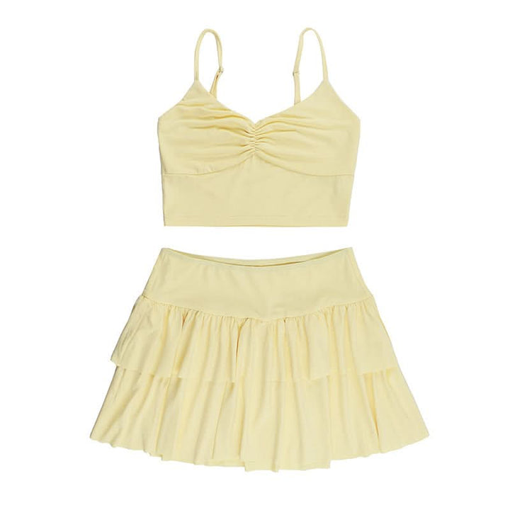 Ruched ruffle cami mini skirt set  | Festival Outfits Women