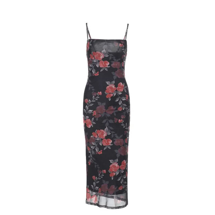 Flower print mesh cami maxi dress  | Festival Outfits Women