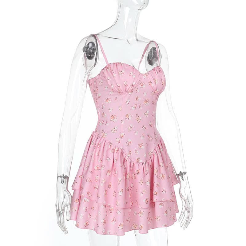 Sweetheart neck ruffle flower print cami mini dress  | Festival Outfits Women