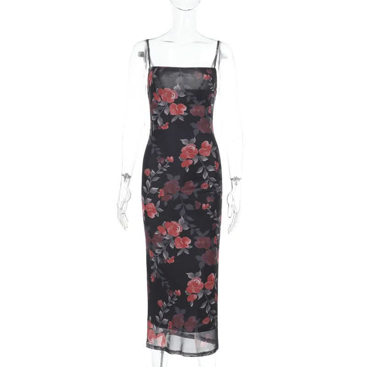 Flower print mesh cami maxi dress  | Festival Outfits Women