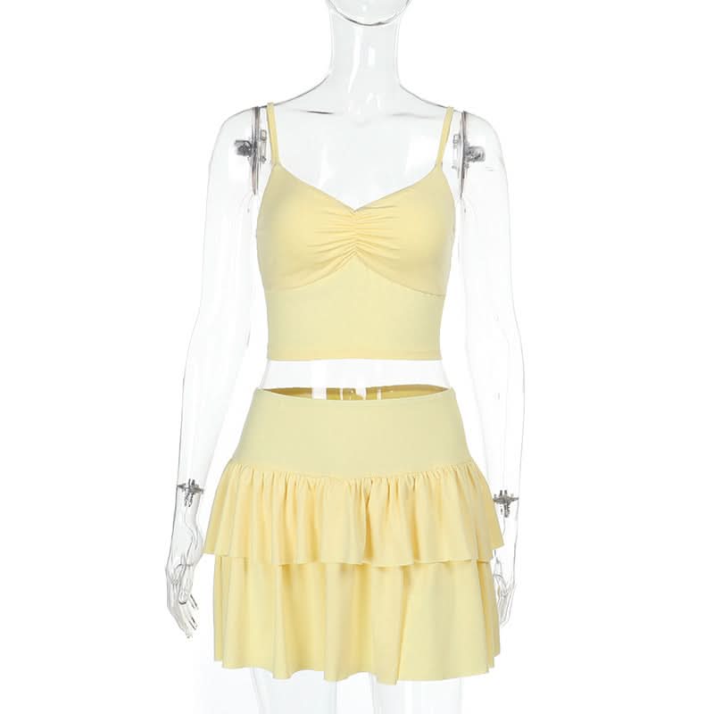 Ruched ruffle cami mini skirt set  | Festival Outfits Women