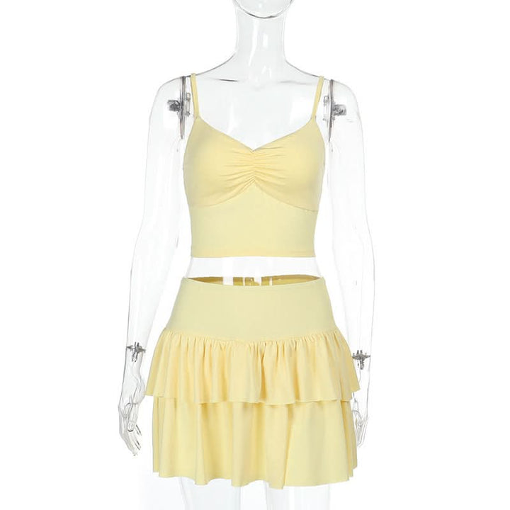 Ruched ruffle cami mini skirt set  | Festival Outfits Women