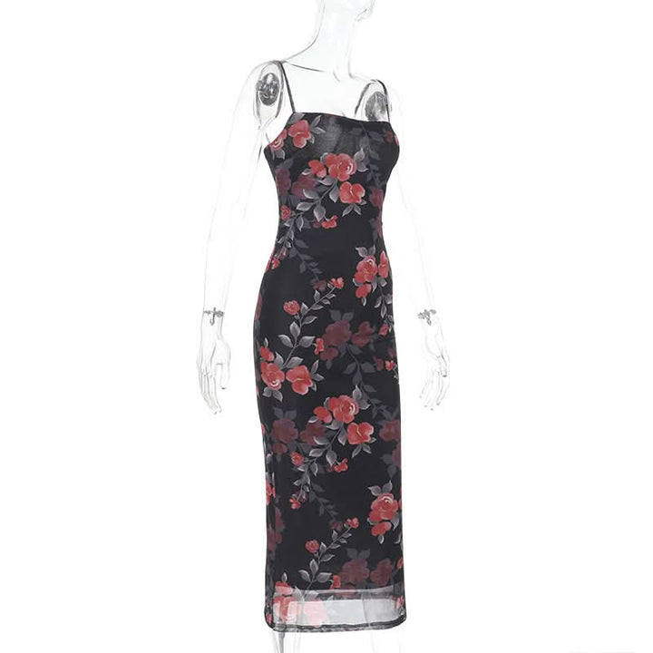 Flower print mesh cami maxi dress  | Festival Outfits Women