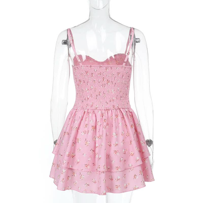 Sweetheart neck ruffle flower print cami mini dress  | Festival Outfits Women