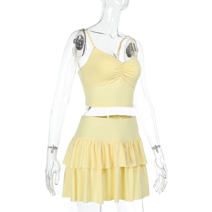 Ruched ruffle cami mini skirt set  | Festival Outfits Women