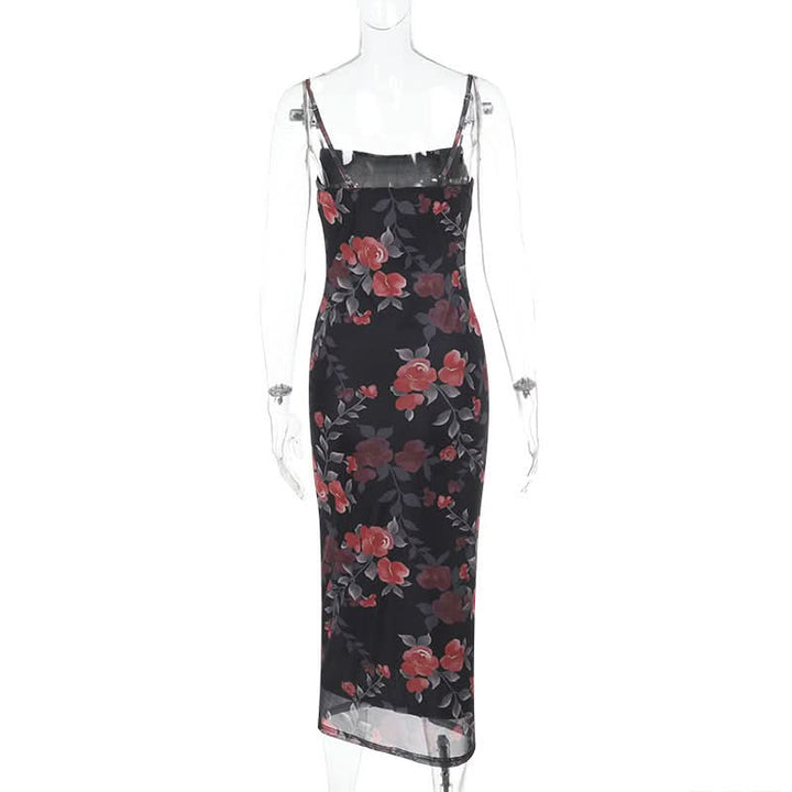 Flower print mesh cami maxi dress  | Festival Outfits Women