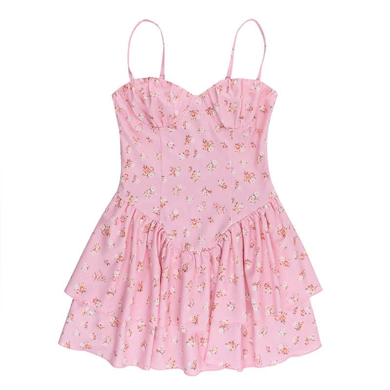 Sweetheart neck ruffle flower print cami mini dress  | Festival Outfits Women