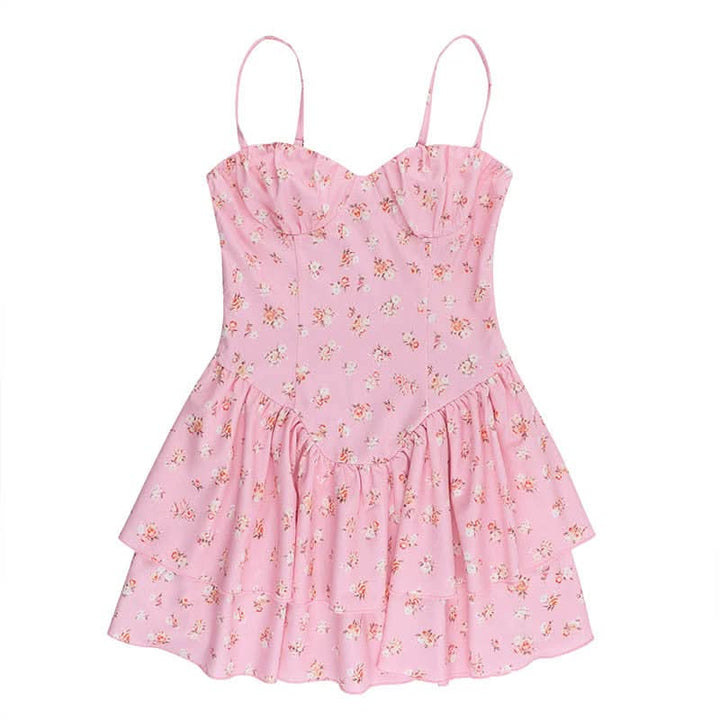 Sweetheart neck ruffle flower print cami mini dress  | Festival Outfits Women