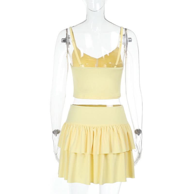 Ruched ruffle cami mini skirt set  | Festival Outfits Women