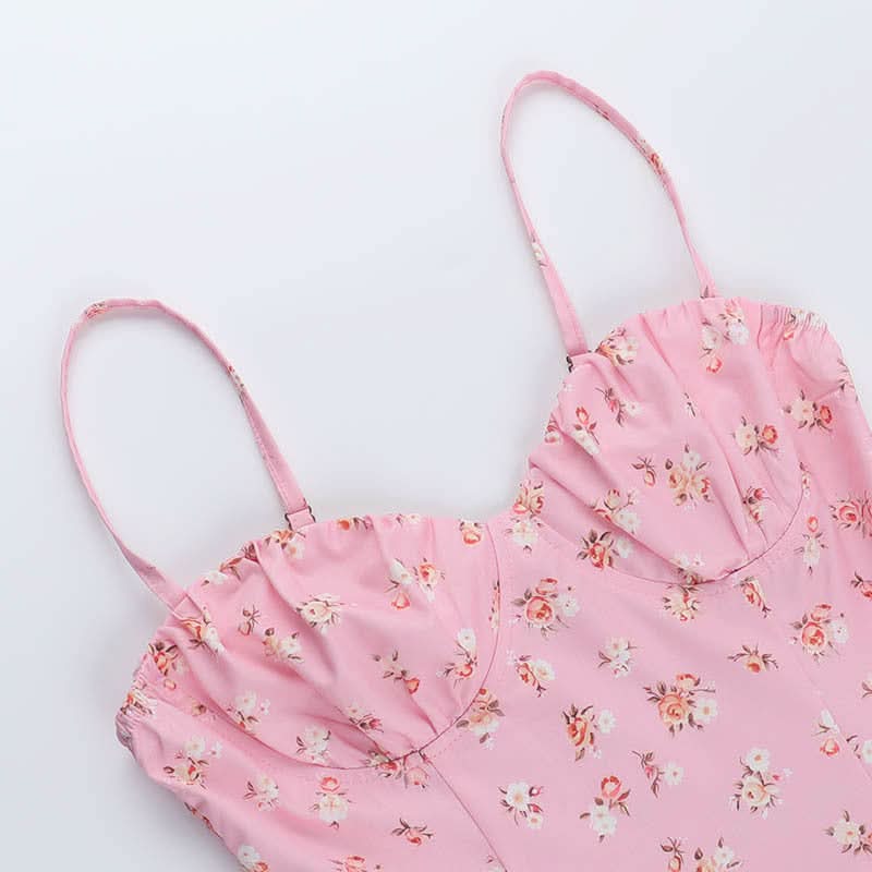 Sweetheart neck ruffle flower print cami mini dress  | Festival Outfits Women