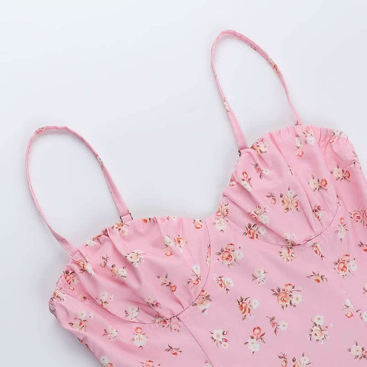 Sweetheart neck ruffle flower print cami mini dress  | Festival Outfits Women