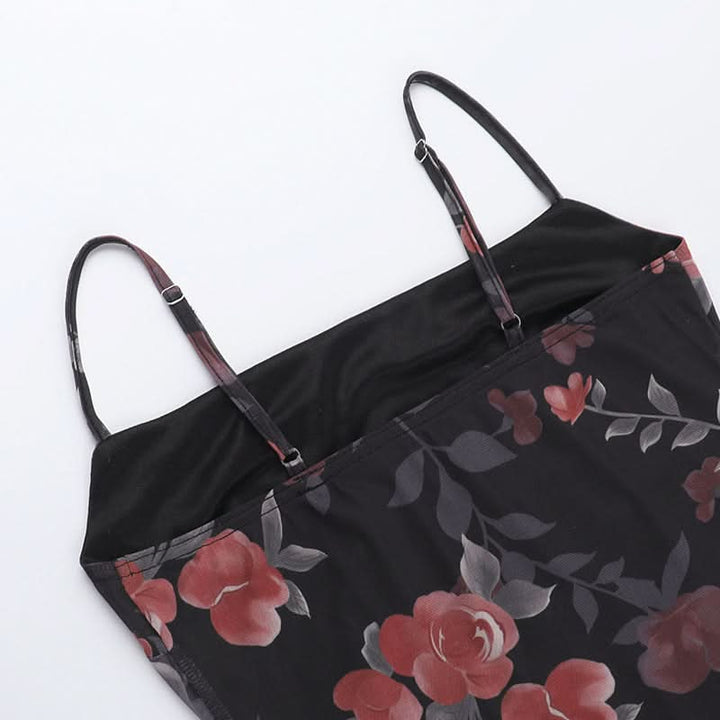 Flower print mesh cami maxi dress  | Festival Outfits Women