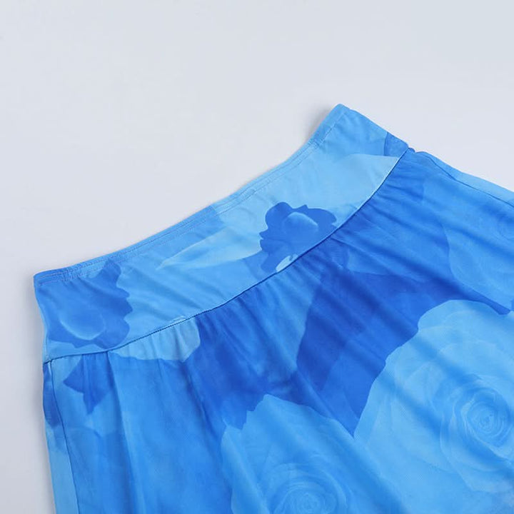 Halter v neck flower print mini skirt set  | Festival Outfits Women-final-sale