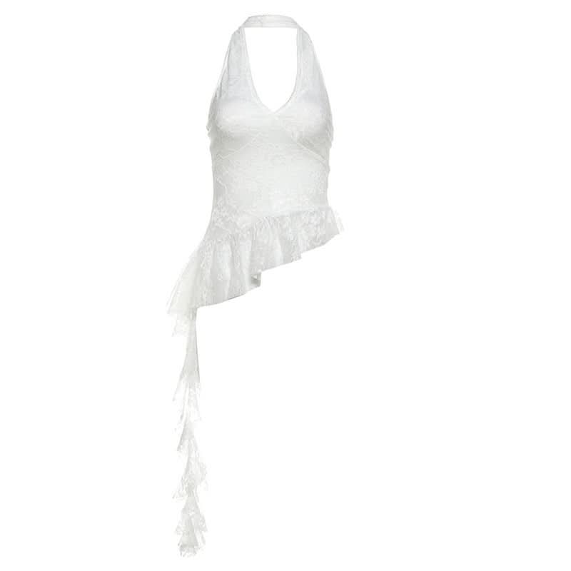 Halter v neck ruffle lace top  | Festival Outfits Women