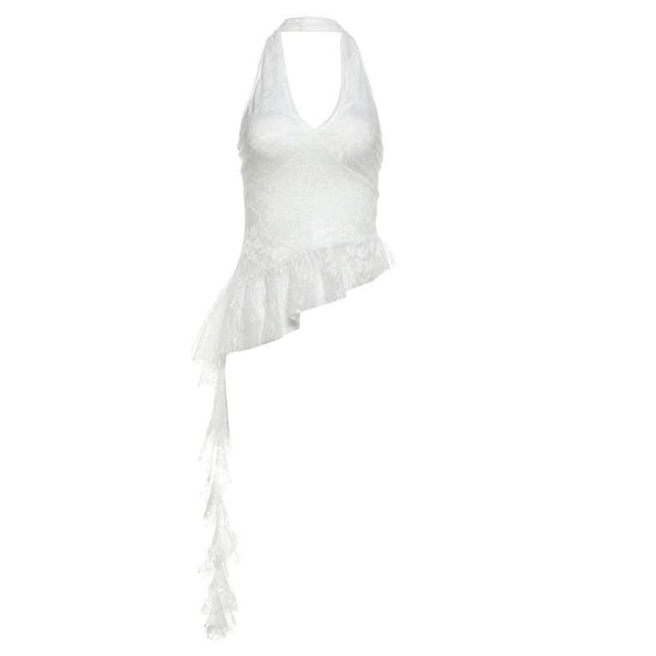 Halter v neck ruffle lace top  | Festival Outfits Women
