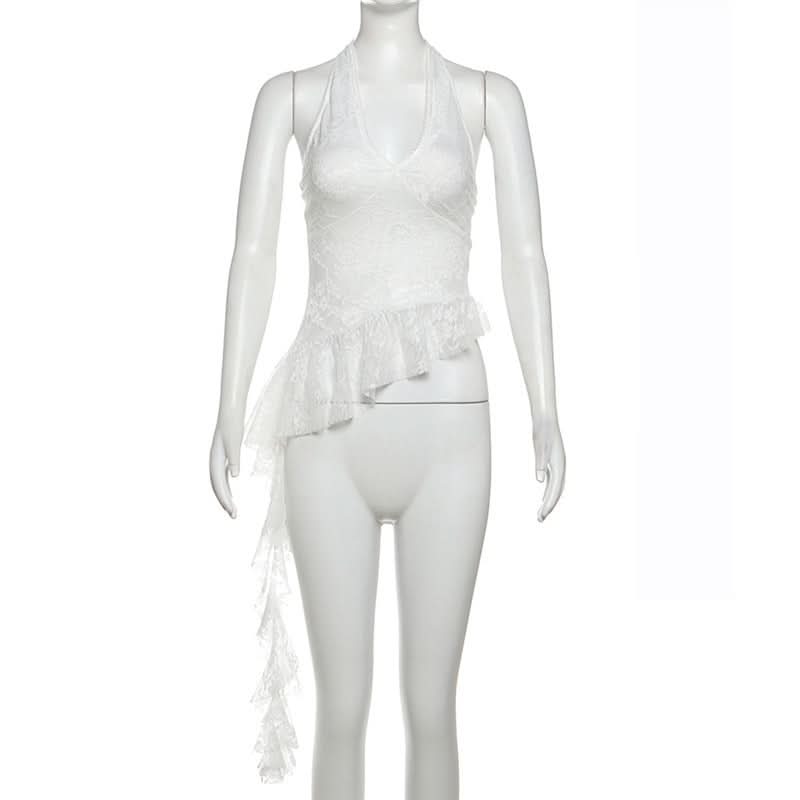 Halter v neck ruffle lace top  | Festival Outfits Women