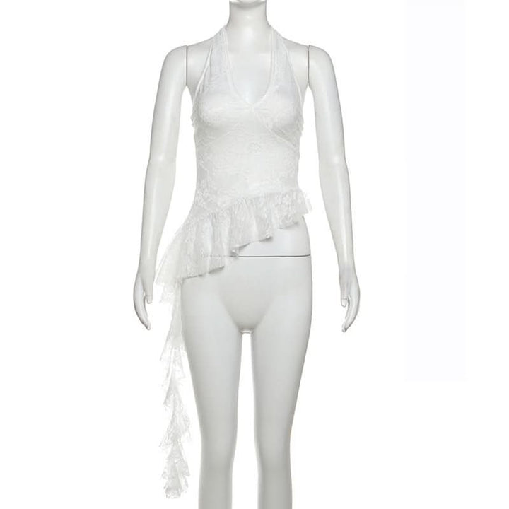Halter v neck ruffle lace top  | Festival Outfits Women