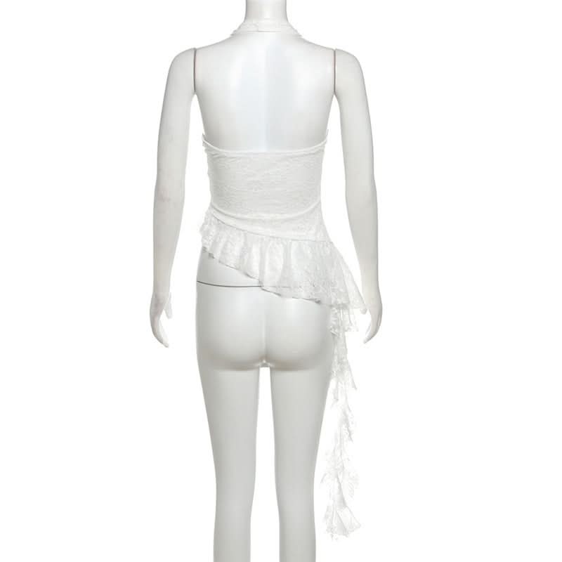 Halter v neck ruffle lace top  | Festival Outfits Women