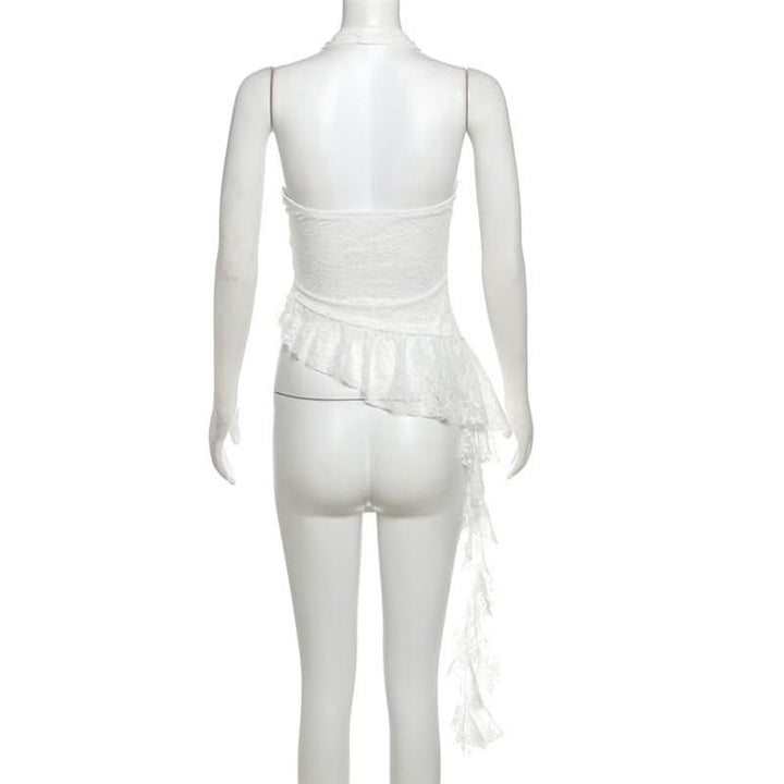 Halter v neck ruffle lace top  | Festival Outfits Women