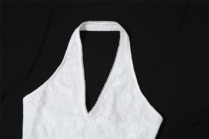 Halter v neck ruffle lace top  | Festival Outfits Women