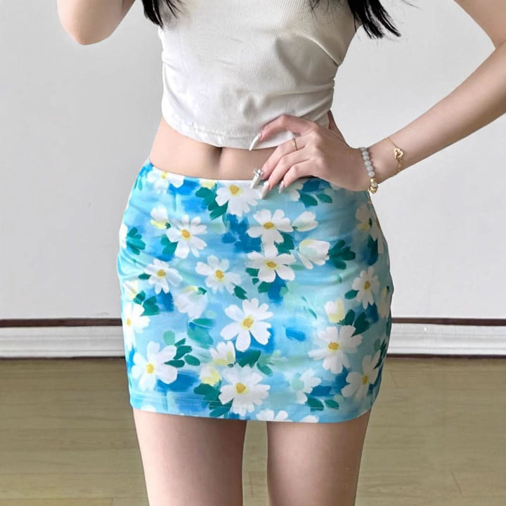 Flower print contrast mini skirt  | Festival Outfits Women