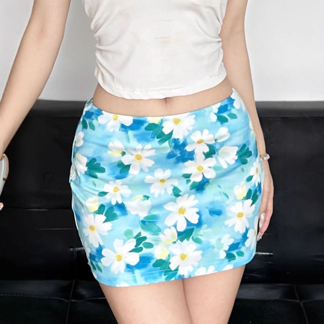 Flower print contrast mini skirt  | Festival Outfits Women