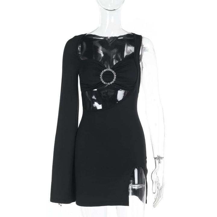 Long sleeve irregular slit hollow out cut out mini dress  | Festival Outfits Women