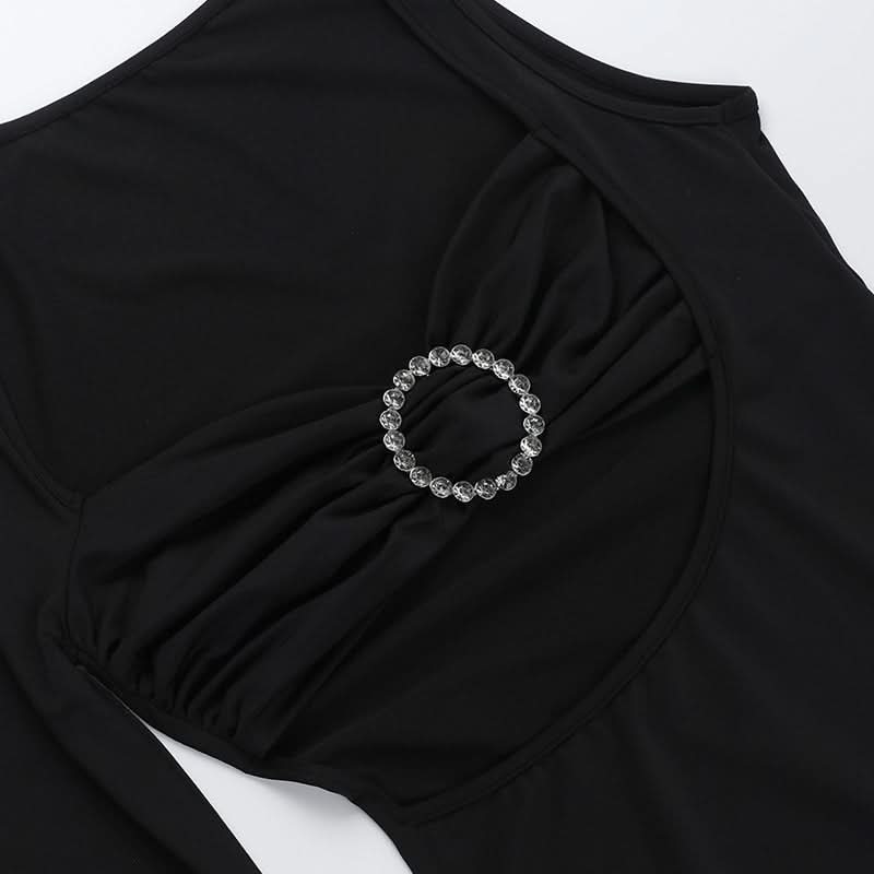 Long sleeve irregular slit hollow out cut out mini dress  | Festival Outfits Women
