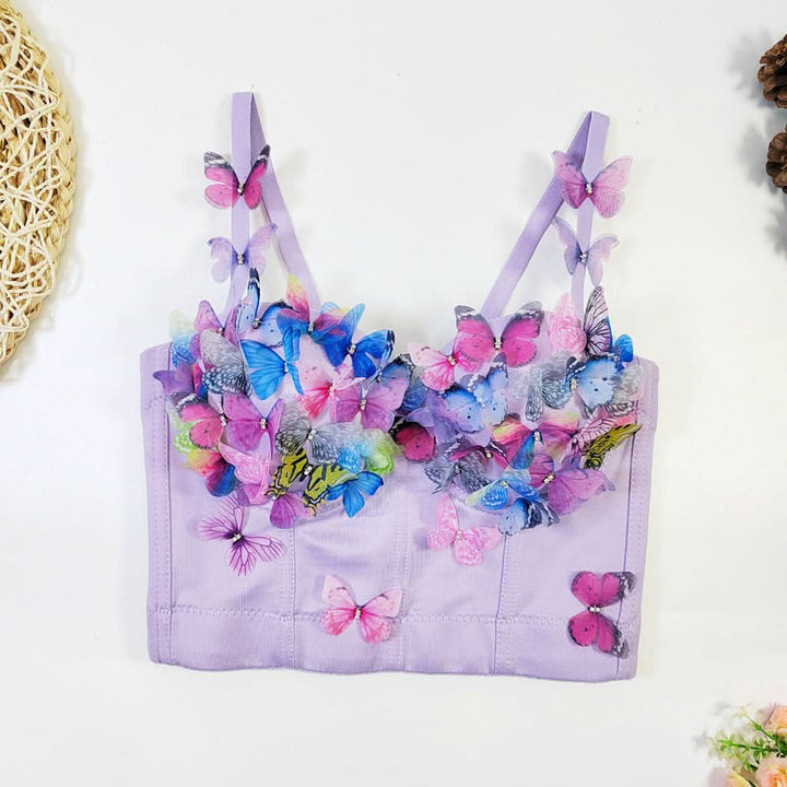 V neck butterfly applique backless cami top  | Festival Outfits Women