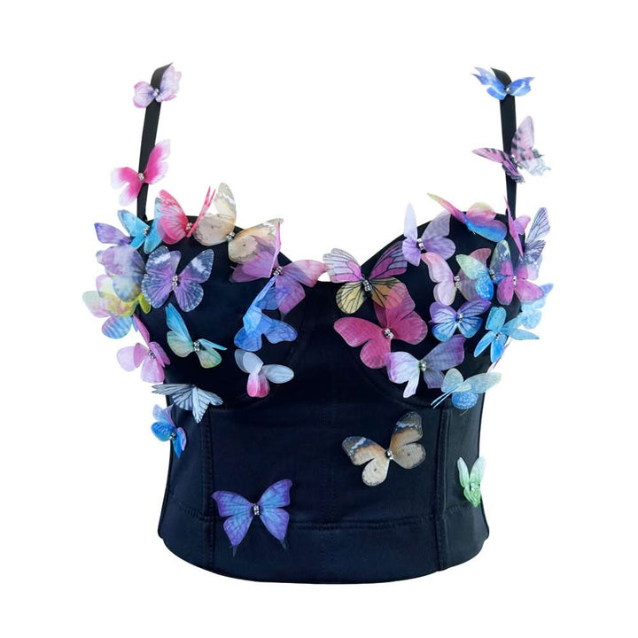V neck butterfly applique backless cami top  | Festival Outfits Women