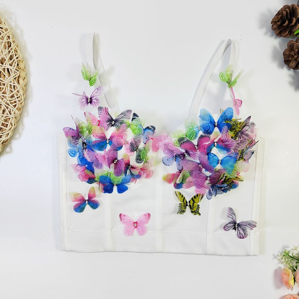 V neck butterfly applique backless cami top  | Festival Outfits Women