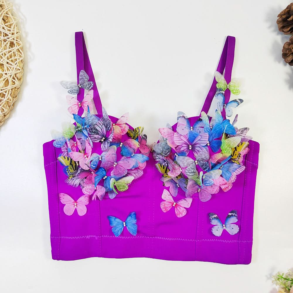 V neck butterfly applique backless cami top  | Festival Outfits Women