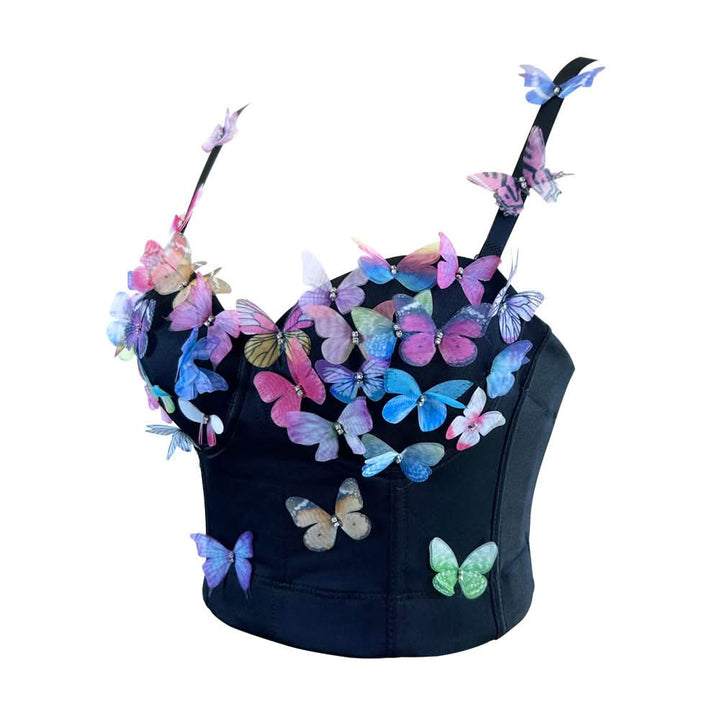 V neck butterfly applique backless cami top  | Festival Outfits Women