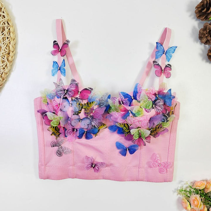 V neck butterfly applique backless cami top  | Festival Outfits Women