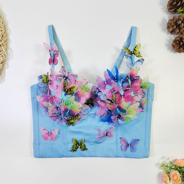 V neck butterfly applique backless cami top  | Festival Outfits Women