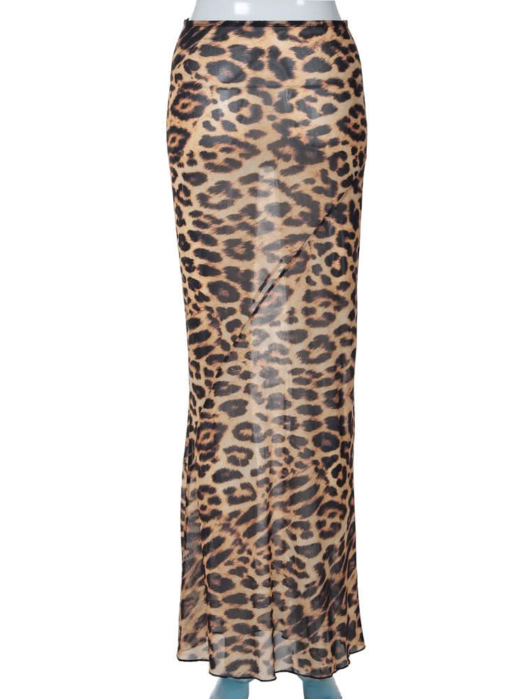 Leopard print chiffon see through maxi skirt  | Festival Outfits Women
