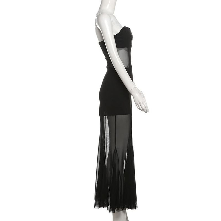 Mesh sweetheart neck solid tube maxi dress  | Festival Outfits Women