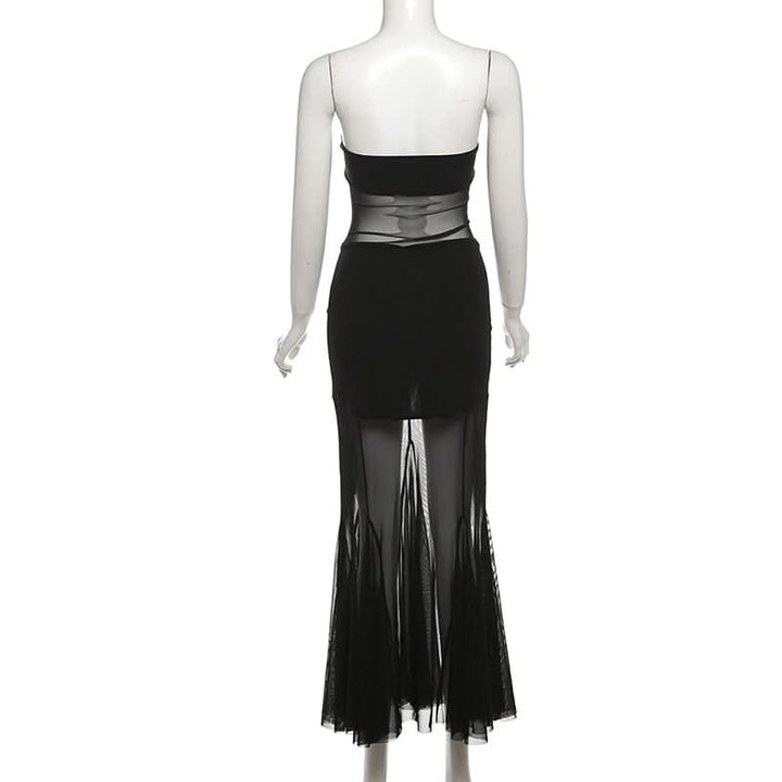 Mesh sweetheart neck solid tube maxi dress  | Festival Outfits Women
