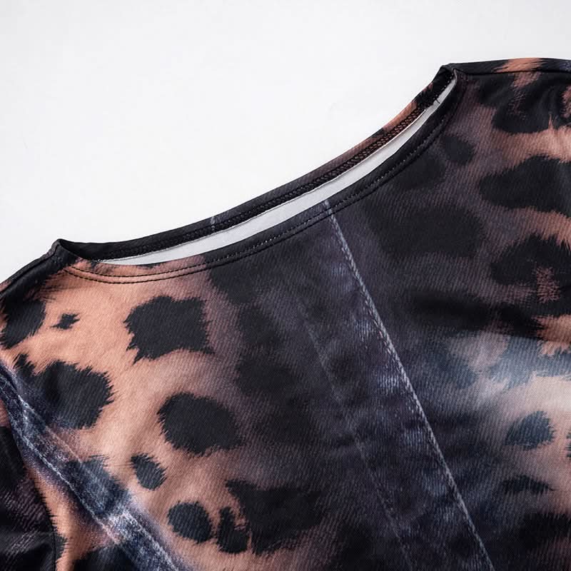 Long sleeve leopard print crewneck mini dress  | Festival Outfits Women  | Leopard Print Mini Dress