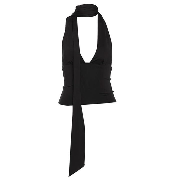 V neck halter backless solid top  | Festival Outfits Women