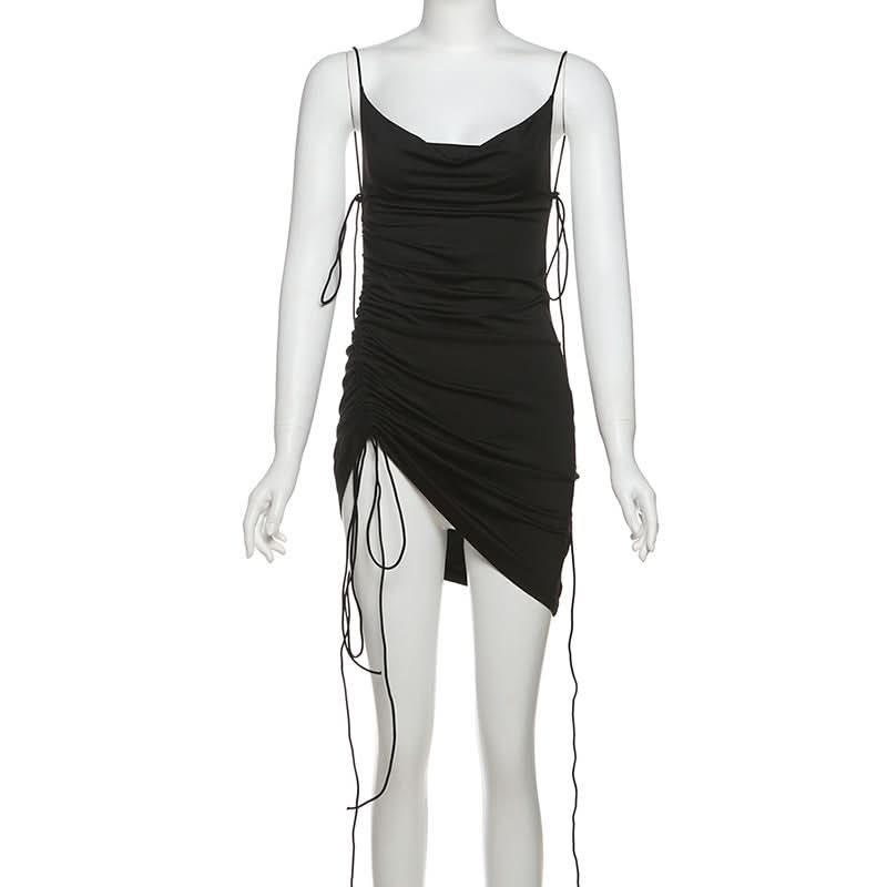 Drawstring cowl neck cami mini dress  | Festival Outfits Women