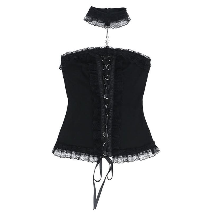 Ruffle halter lace up lace tube top  | Festival Outfits Women