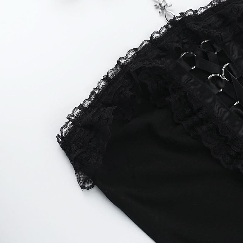 Ruffle halter lace up lace tube top  | Festival Outfits Women