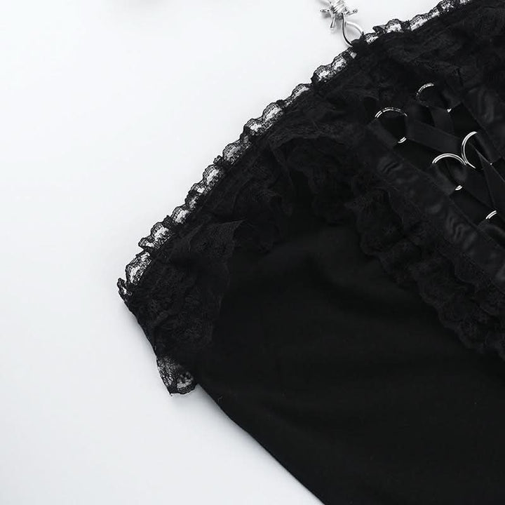 Ruffle halter lace up lace tube top  | Festival Outfits Women