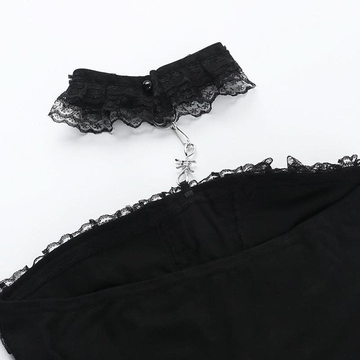 Ruffle halter lace up lace tube top  | Festival Outfits Women
