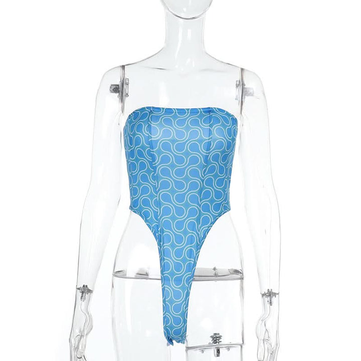 Print backless corset tube bodysuit  | Festival Outfits Women