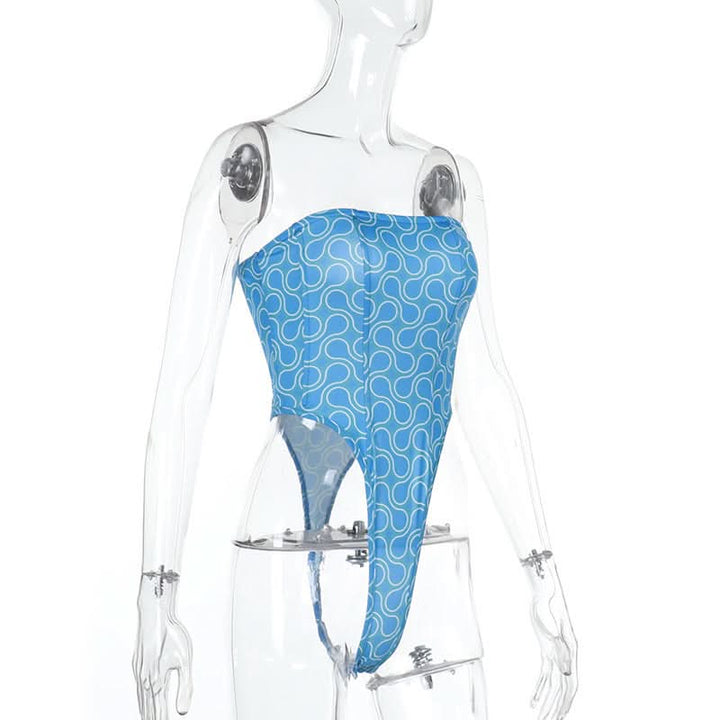 Print backless corset tube bodysuit  | Festival Outfits Women