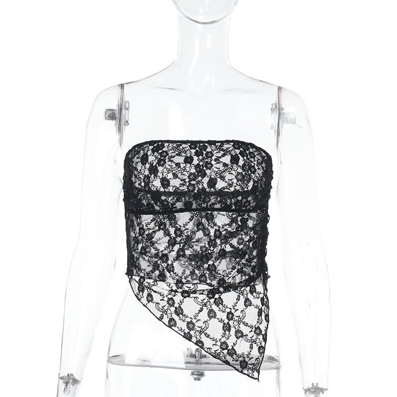 Irregular lace see through solid tube top  | Festival Outfits Women